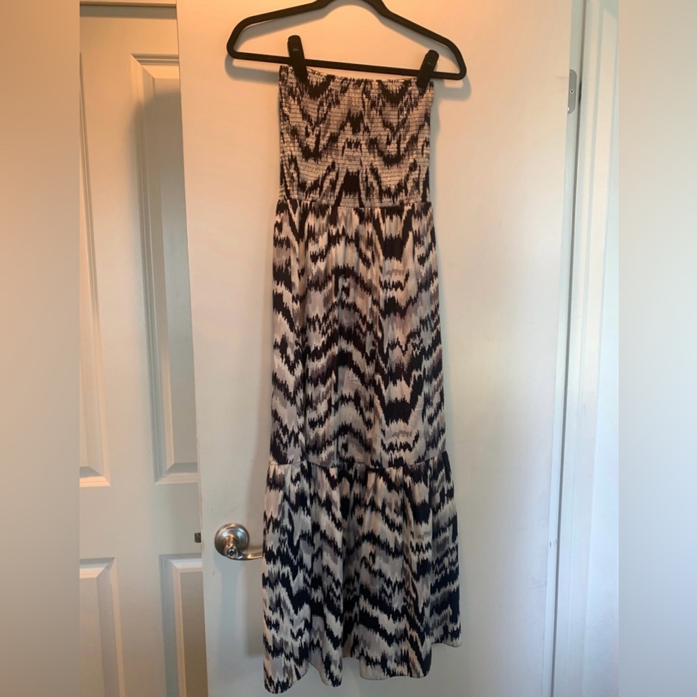 Parker Silk Black White Printed Strapless  Maxi Dress XS